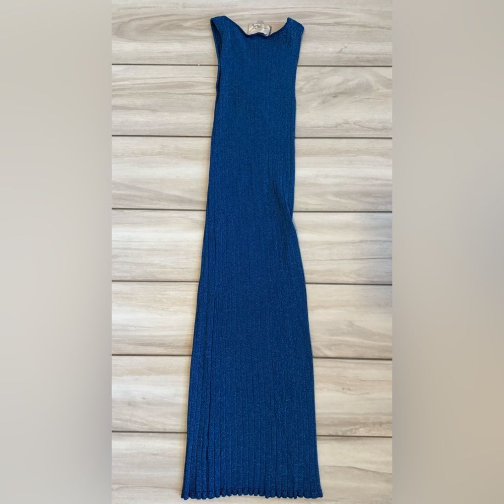 Line and Dot Ribbed Sparkle Dress Blue Medium EUC - Picture 3 of 6